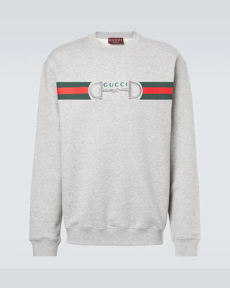 Gucci Sweatshirt Web Stripe aus Baumwolle Grau