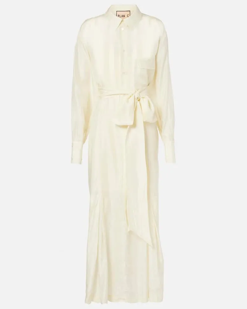 PLAN C Hemdblusenkleid aus Seide Weiß