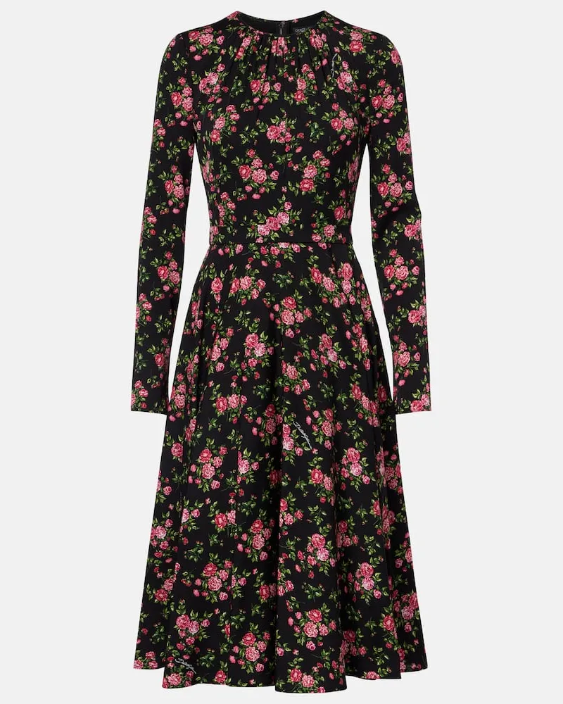 Dolce & Gabbana Bedrucktes Midikleid aus einem Seidengemisch Schwarz