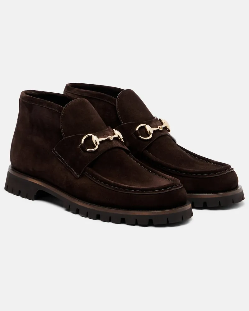 Gucci Stiefel Horsebit Sylke aus Veloursleder Braun