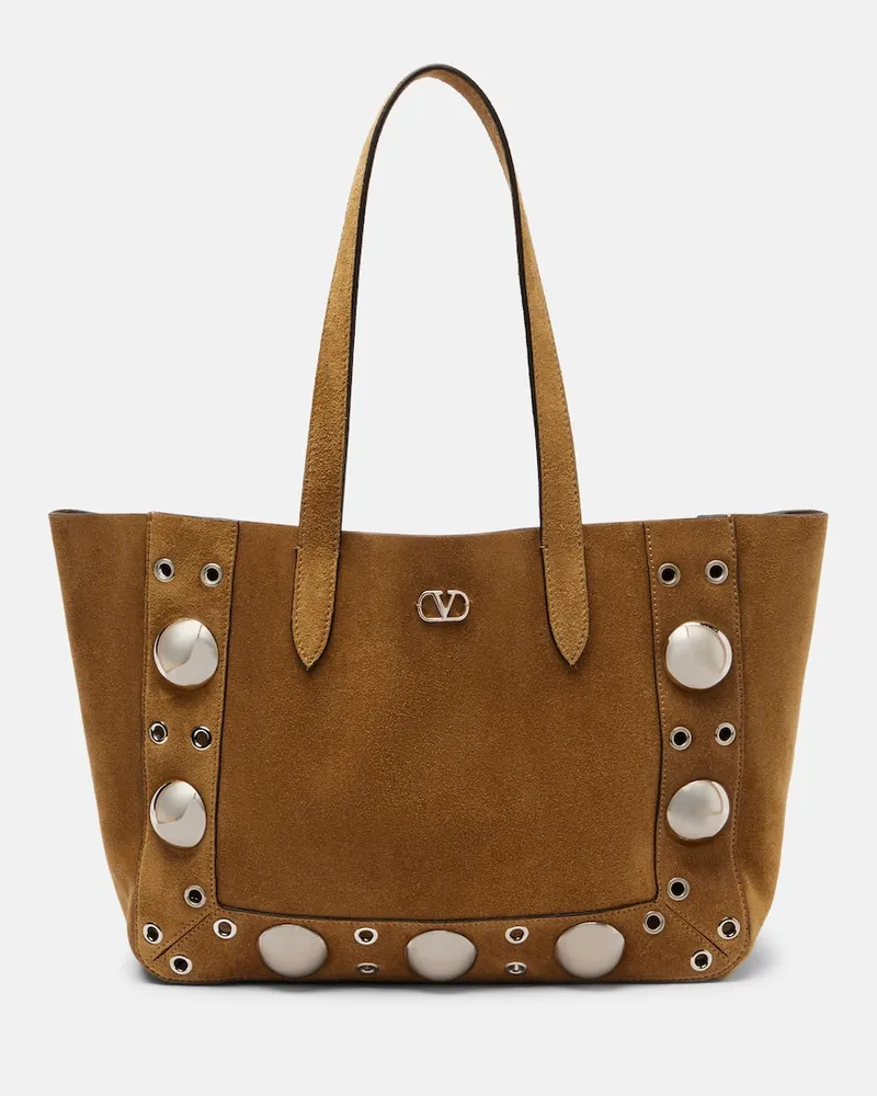 Valentino Garavani Tote Bag Nellcôte Medium aus Veloursleder Beige