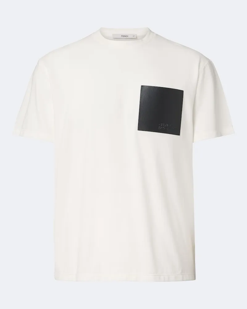 Fendi T-Shirt aus Baumwoll-Jersey mit Leder Weiß