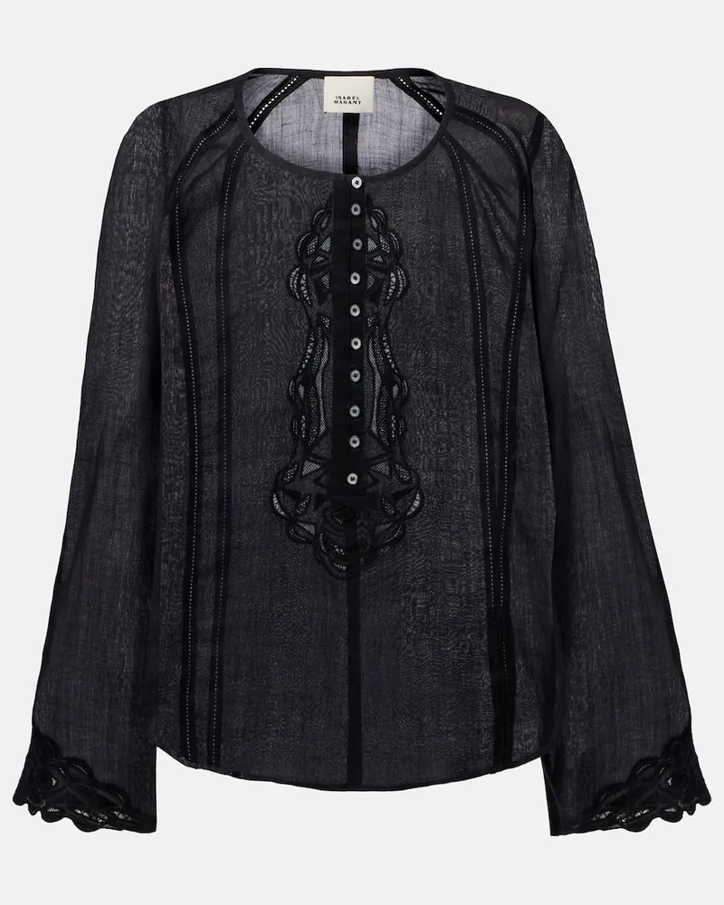 Isabel Marant Bestickte Bluse Luciele aus Ramie Schwarz