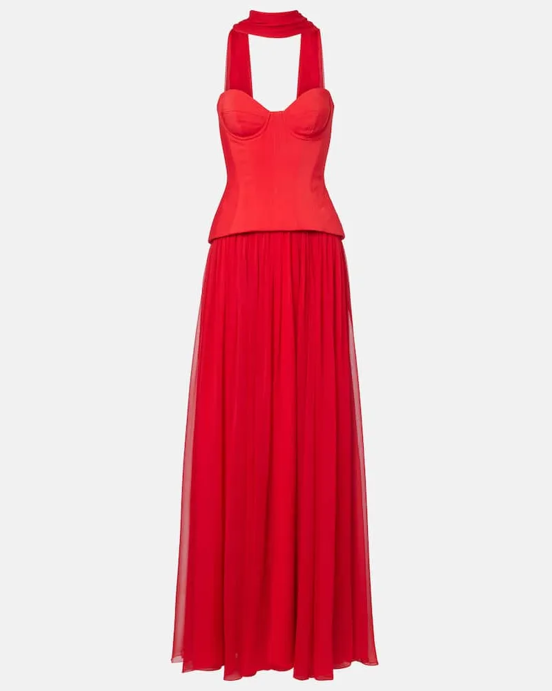 Monique Lhuillier Robe Vermilion aus Crêpe und Chiffon Rot
