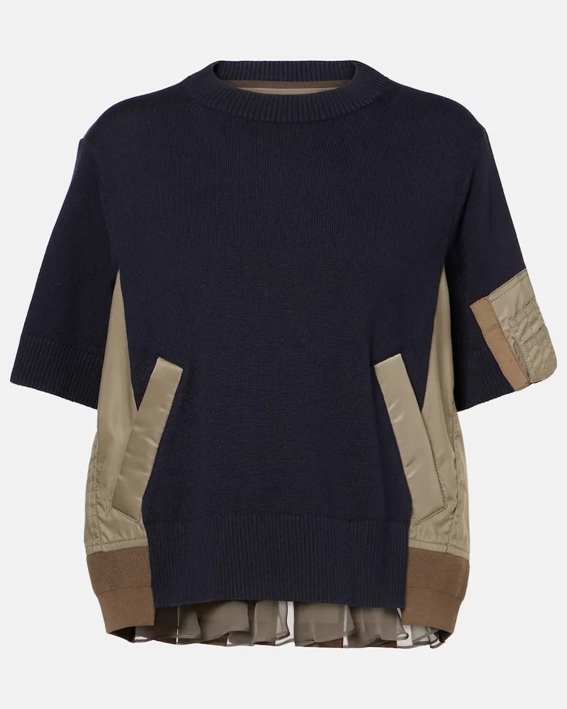 Sacai T-Shirt aus einem Baumwollgemisch Blau