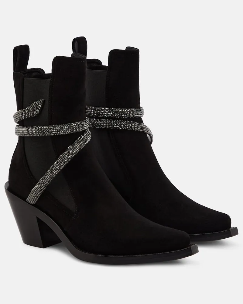 René Caovilla Verzierte Ankle Boots aus Veloursleder Schwarz