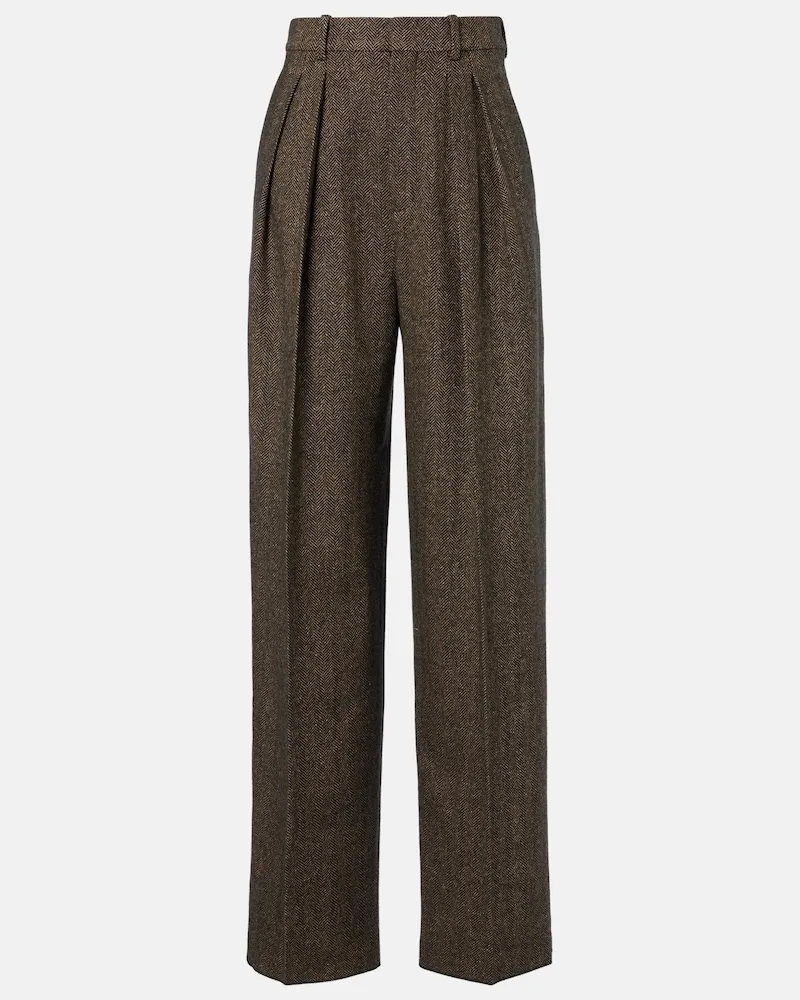 Saint Laurent Weite Mid-Rise-Hose aus einem Wollgemisch Braun