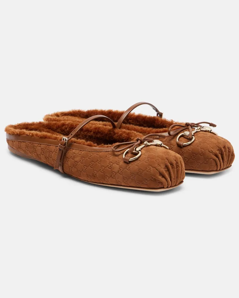 Gucci Ballerinas GG Horsebit aus Veloursleder Braun