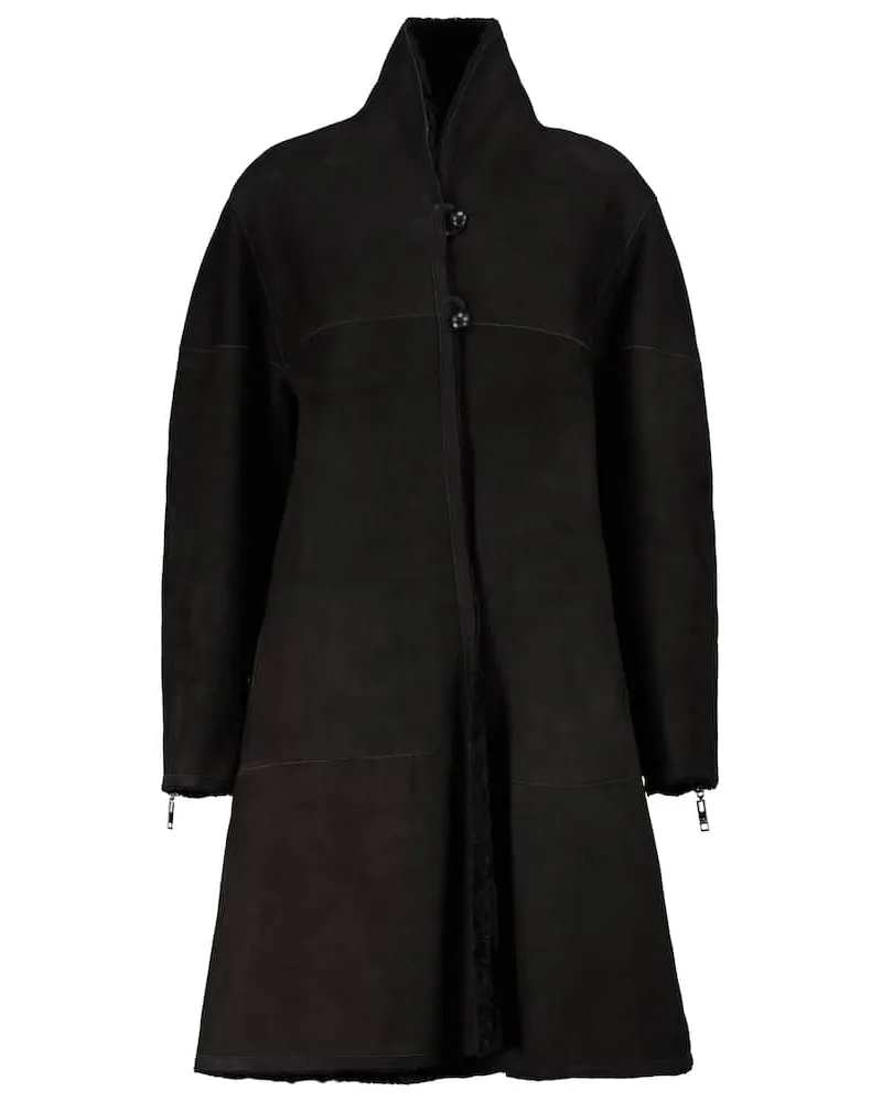 Isabel Marant Mantel Abazoe aus Leder und Shearling Schwarz