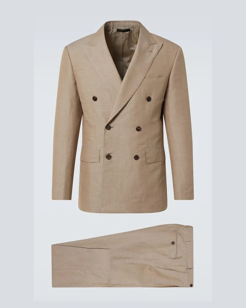 Brioni Anzug aus Wolle, Leinen und Seide Braun