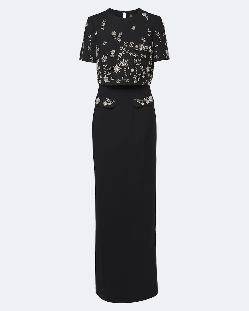 Oscar de la Renta Robe aus einem Wollgemisch mit Kristallen Schwarz
