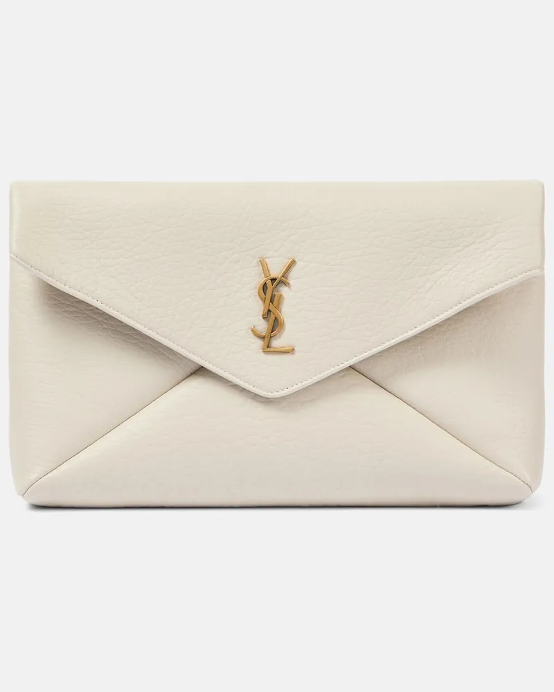 Saint Laurent Clutch Cassandre Large aus Leder Weiß