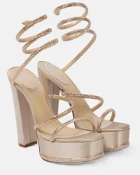 René Caovilla Verzierte Plateausandalen aus Satin Gold