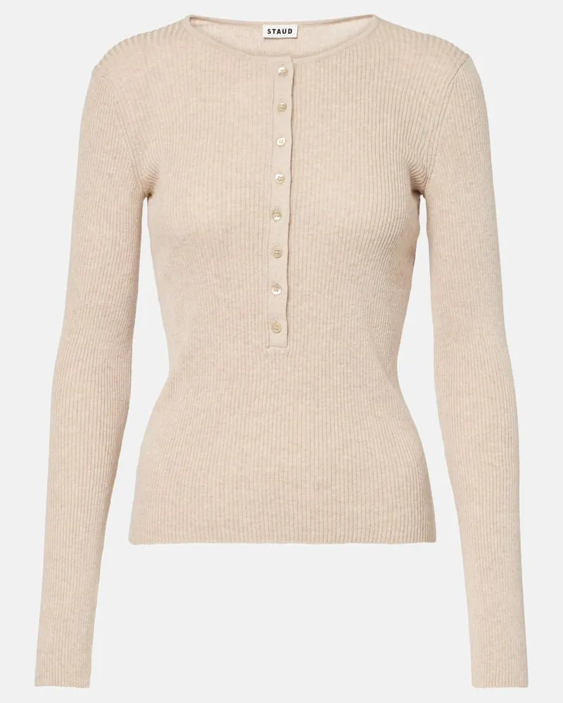 STAUD Henley-Top Macaw aus Baumwolle und Kaschmir Beige