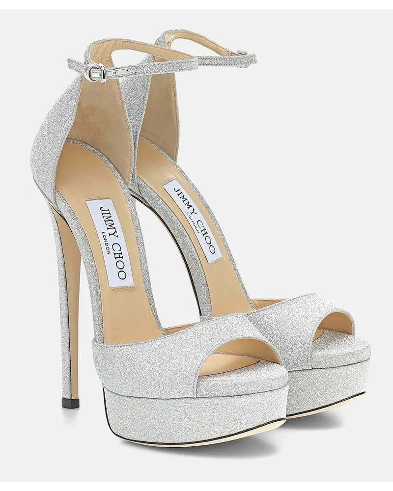 Jimmy Choo Plateausandalen Max 150 mit Glitter Silber