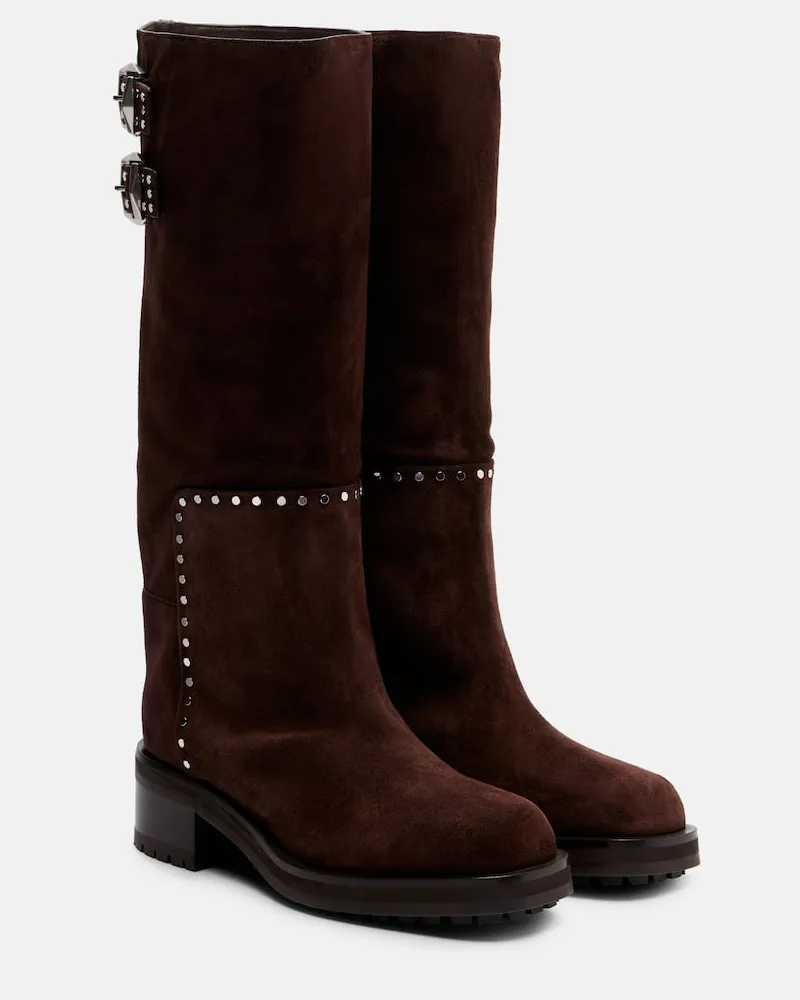 Jimmy Choo Verzierte Stiefel Brooklyn 50 aus Veloursleder Braun