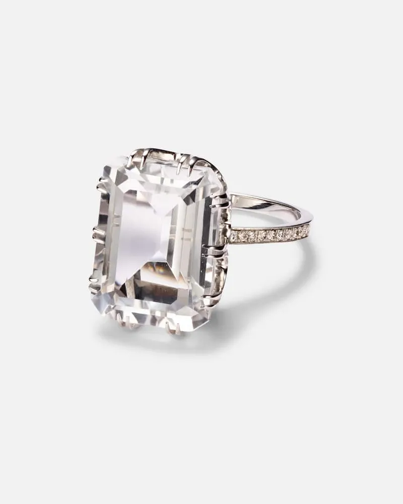 Ileana Makri Ring Oblong aus 18kt Weißgold mit Diamanten und Topas Silber