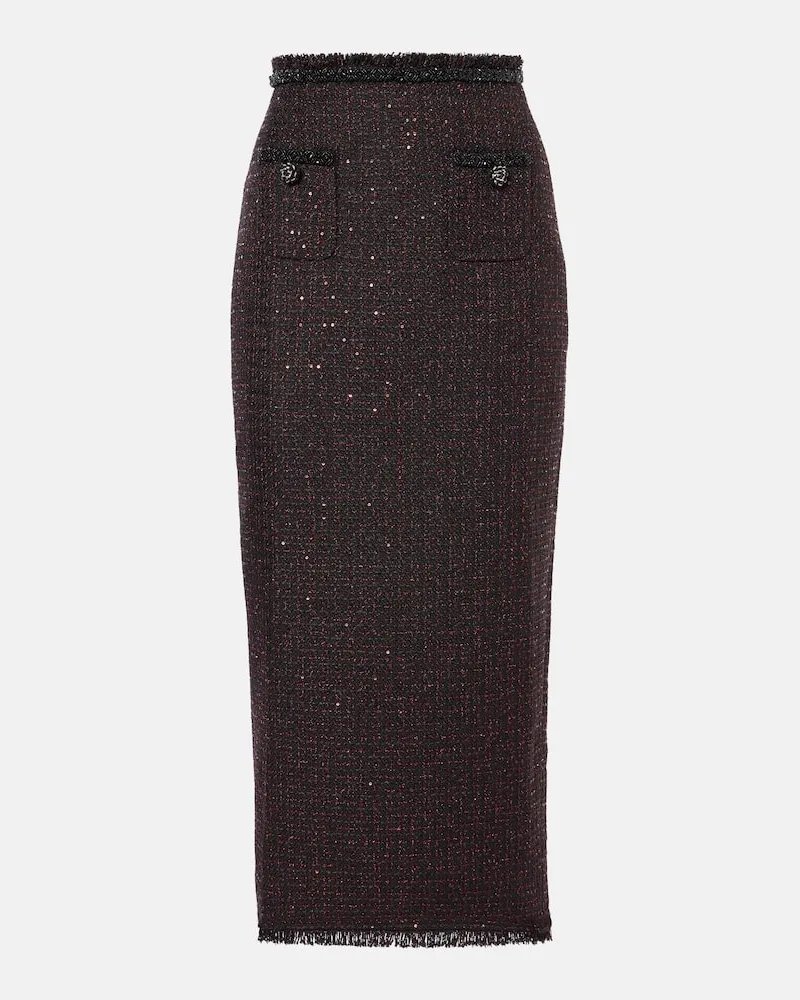 Self-Portrait Maxirock aus Tweed Schwarz