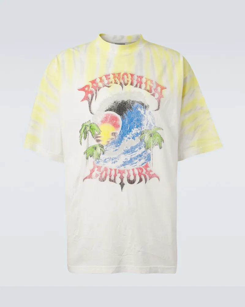 Balenciaga Bedrucktes T-Shirt aus Baumwoll-Jersey Weiß