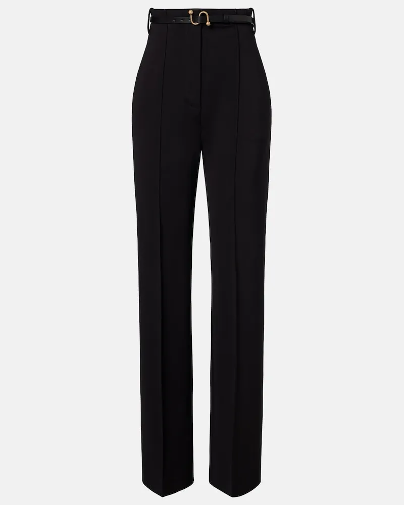 SPORTMAX Gerade Hose aus Crêpe mit Gürtel Schwarz