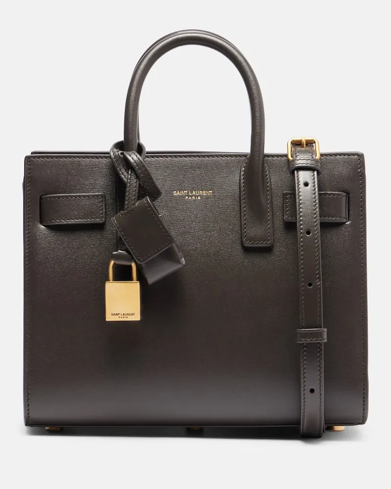 Saint Laurent Tote Bag Sac De Jour Nano aus Leder Grau