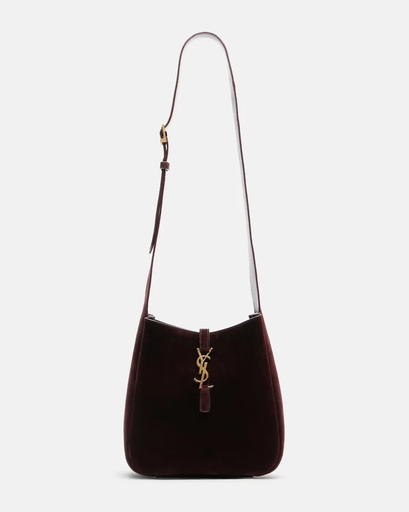 Saint Laurent Schultertasche Le 5 à 7 Large aus Veloursleder Braun