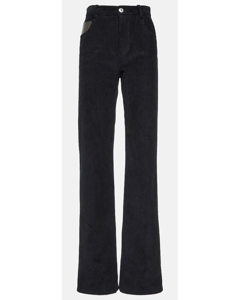 Bottega Veneta Gerade High-Rise-Hose aus Baumwoll-Cord Blau