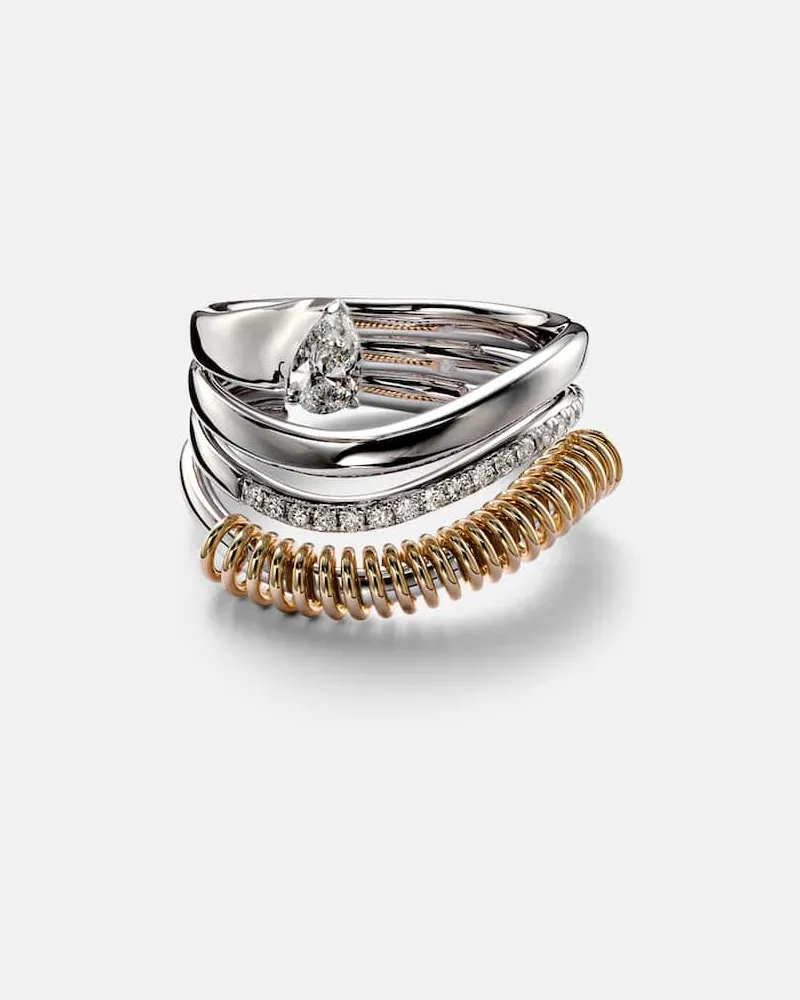 Rainbow K Ring Versus Pear aus 18kt Weißgold mit 18kt Gelbgold und Diamanten Gold