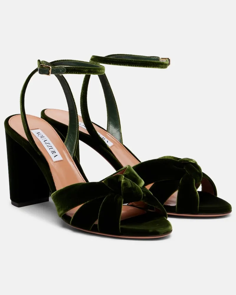 Aquazzura Sandalen Nina 85 aus Samt Grün