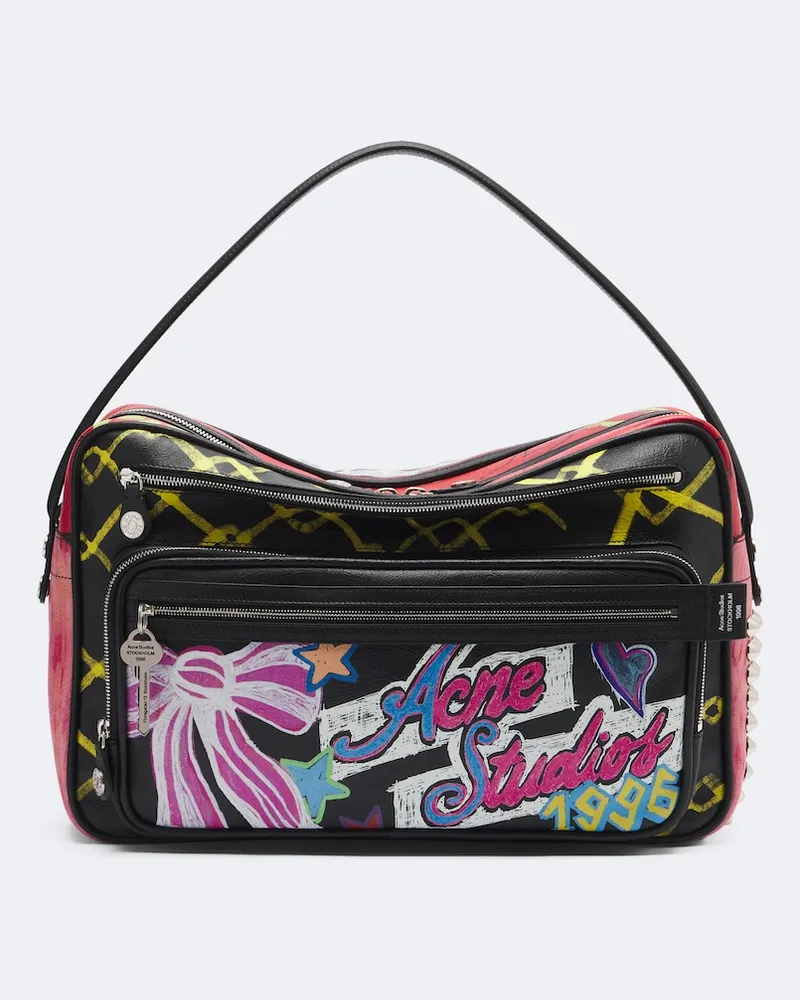 Acne Studios Bedruckte Schultertasche Camero Camera aus Leder Schwarz
