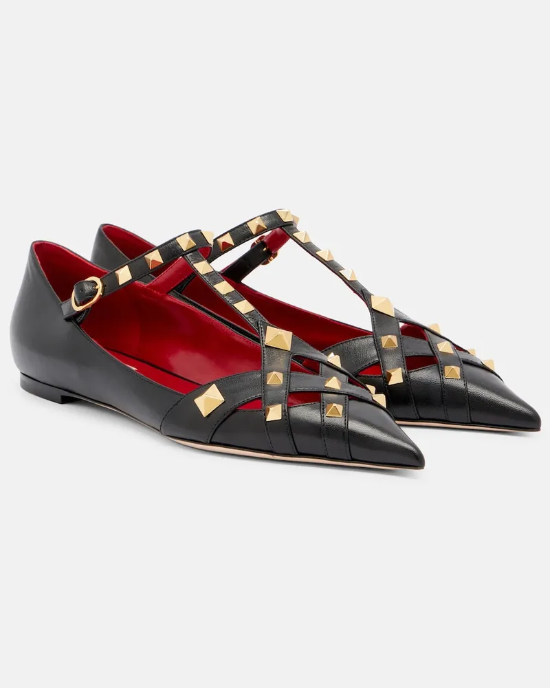 Valentino Garavani Ballerinas Studdy aus Leder Schwarz