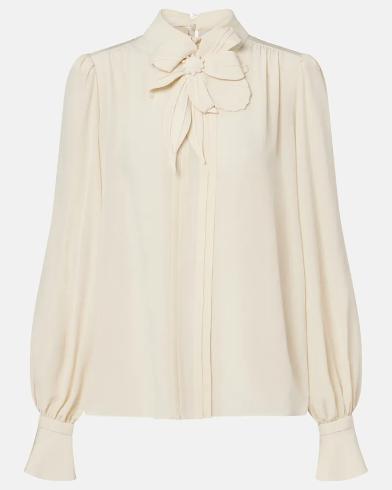 Valentino Garavani Bluse aus Crêpe de Chine aus Seide mit Blumenapplikation Weiß