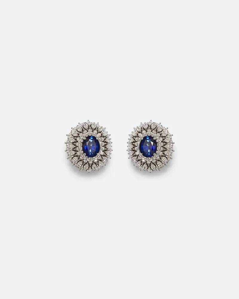 YEPREM Ohrringe Y-Couture aus 18kt Weißgold mit Diamanten und Saphiren Silber