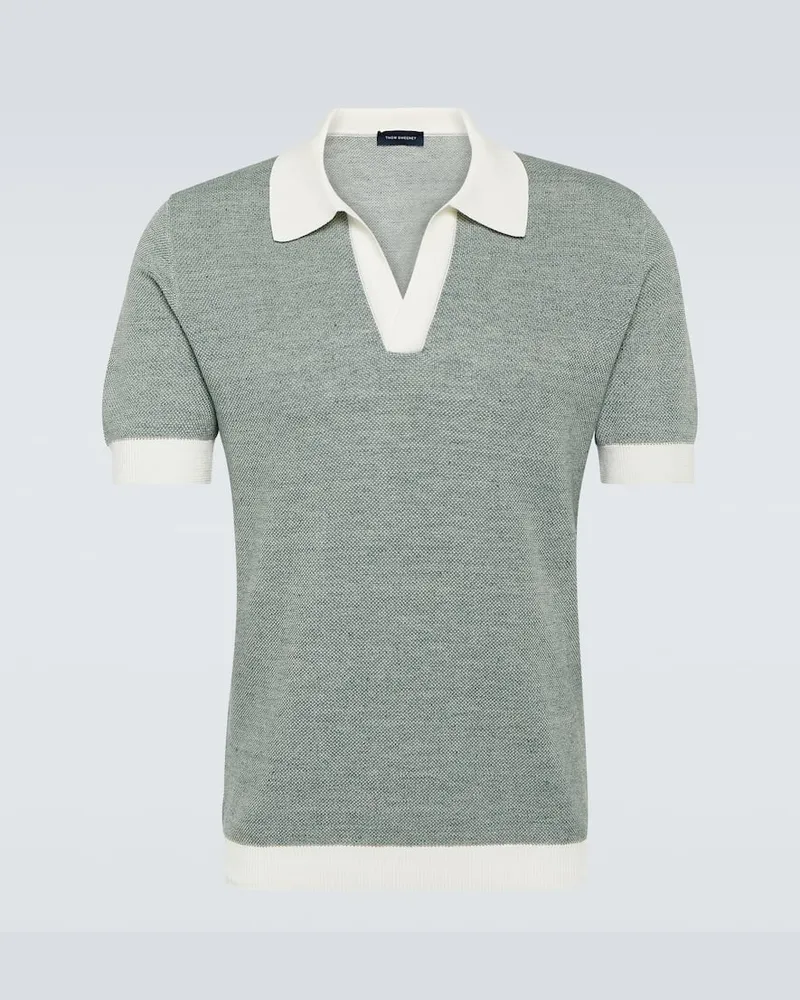 Thom Sweeney Polohemd aus Baumwolle und Leinen Grün