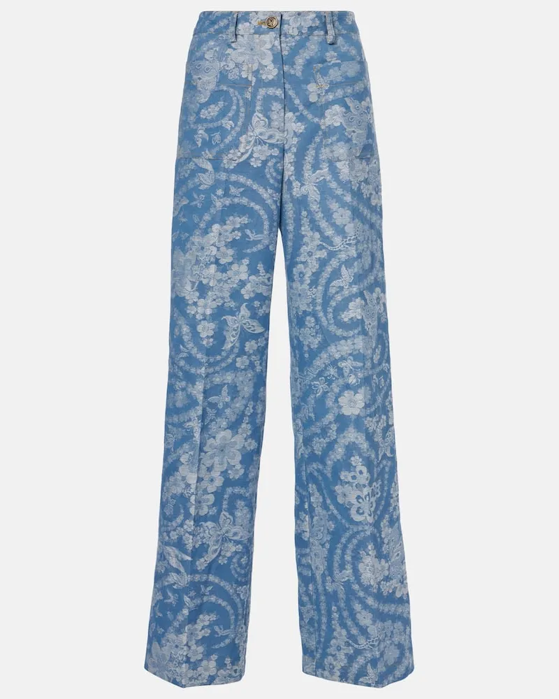 Etro Weite Hose aus Baumwolle und Leinen Multicolor