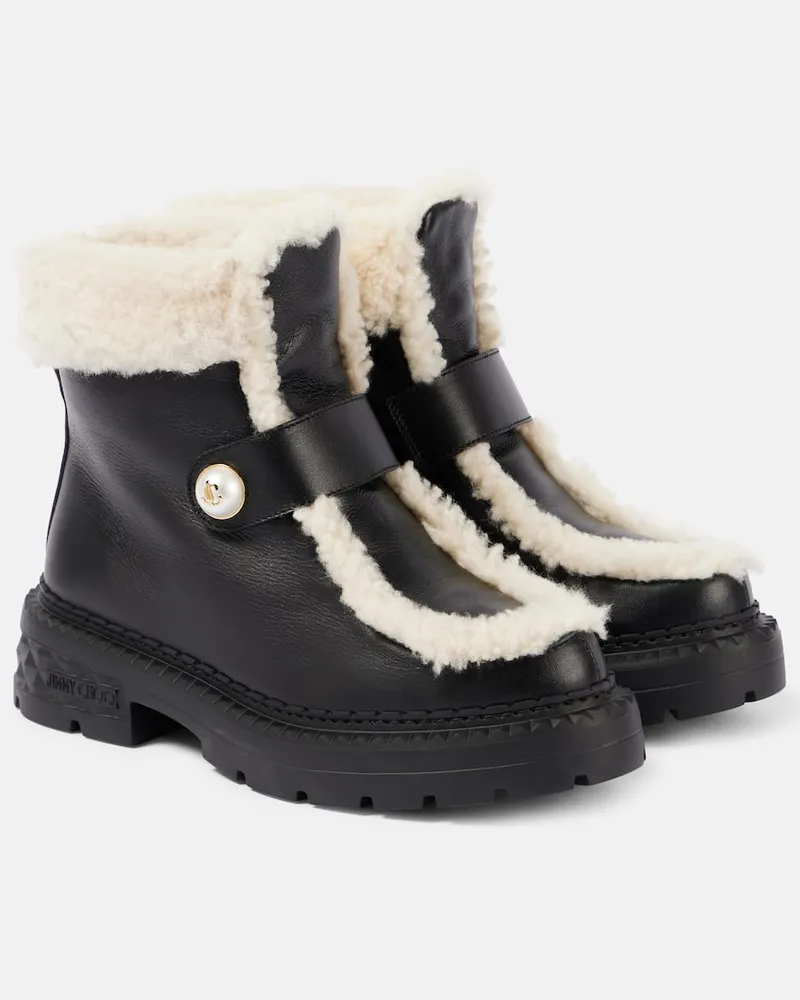 Jimmy Choo Ankle Boots Shea aus Leder mit Shearling Schwarz