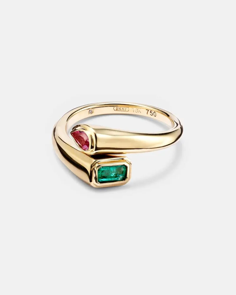 SHAY Ring Bypass aus 18kt Gelbgold mit Saphir und Smaragd Gold