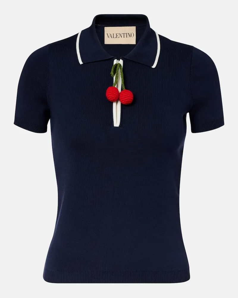 Valentino Garavani Polopullover Cherryfic aus Baumwolle Blau