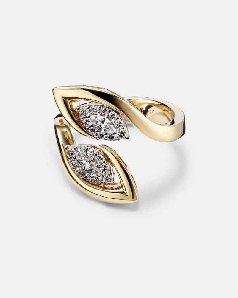 YEPREM Ring Golden Strands aus 18kt Gelbgold mit Diamanten Silber