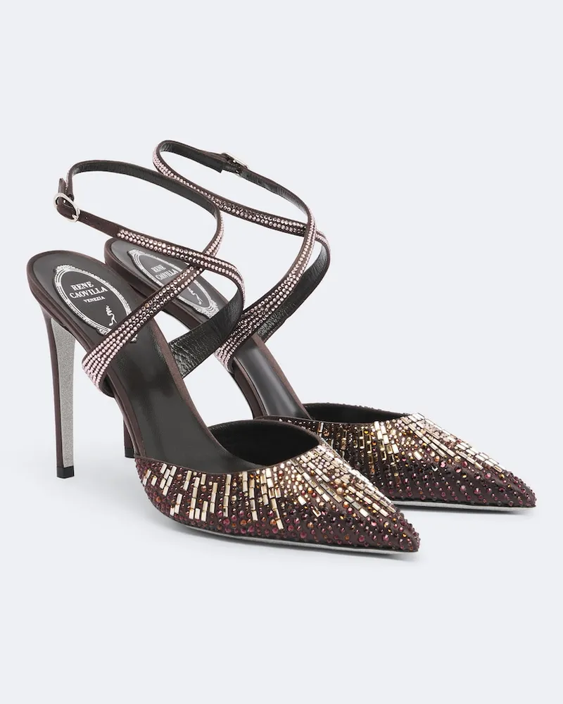René Caovilla Pumps aus Satin mit Swarovski®-Kristallen Braun