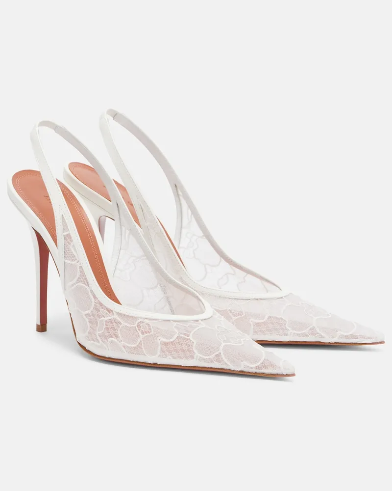 Amina Muaddi Slingback-Pumps Anok aus Spitze Weiß