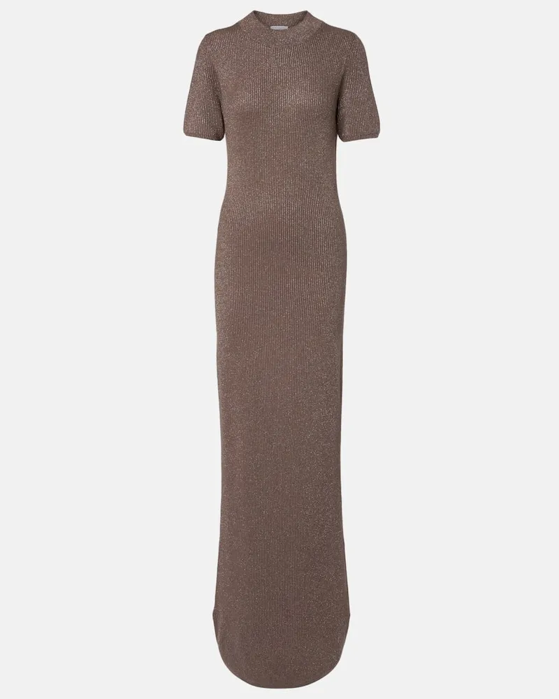 Brunello Cucinelli Maxikleid aus Rippstrick Braun