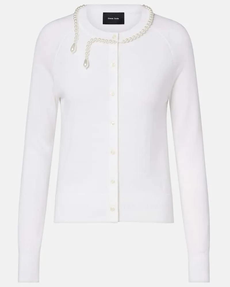 Simone Rocha Cardigan aus Wolle und Seide mit Zierperlen Weiß