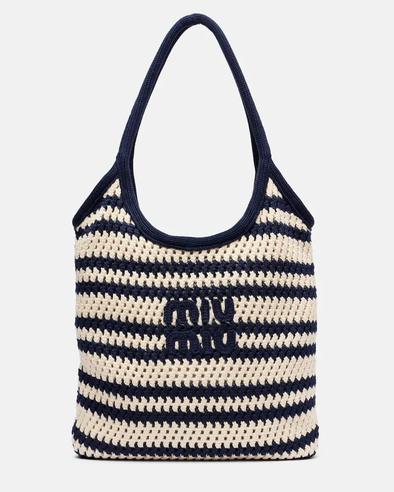 Miu Miu Tote Bag Ivy aus Häkelstrick Blau