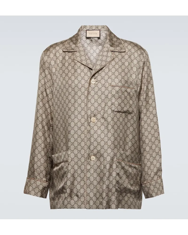Gucci Hemd GG aus Seide Beige