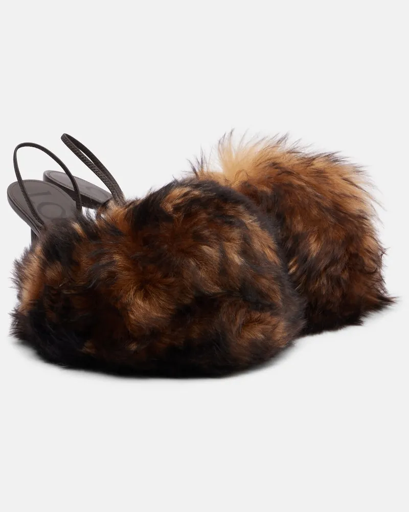Loewe Slingback-Pumps Toy 90 aus Leder und Shearling Braun