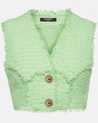 Balmain Cropped-Top aus Tweed Gruen