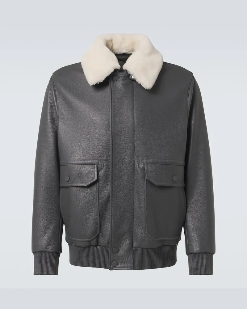 Brioni Bomberjacke aus Leder mit Shearling Schwarz