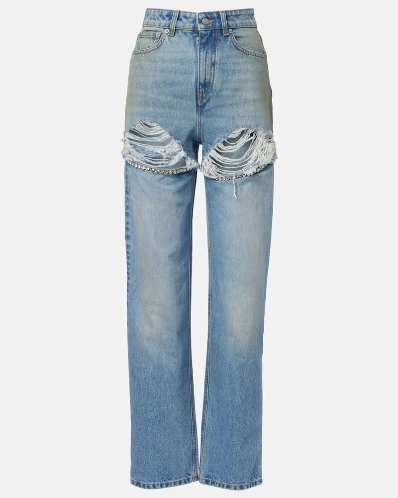 Area Distressed Wide-Leg Jeans Blau