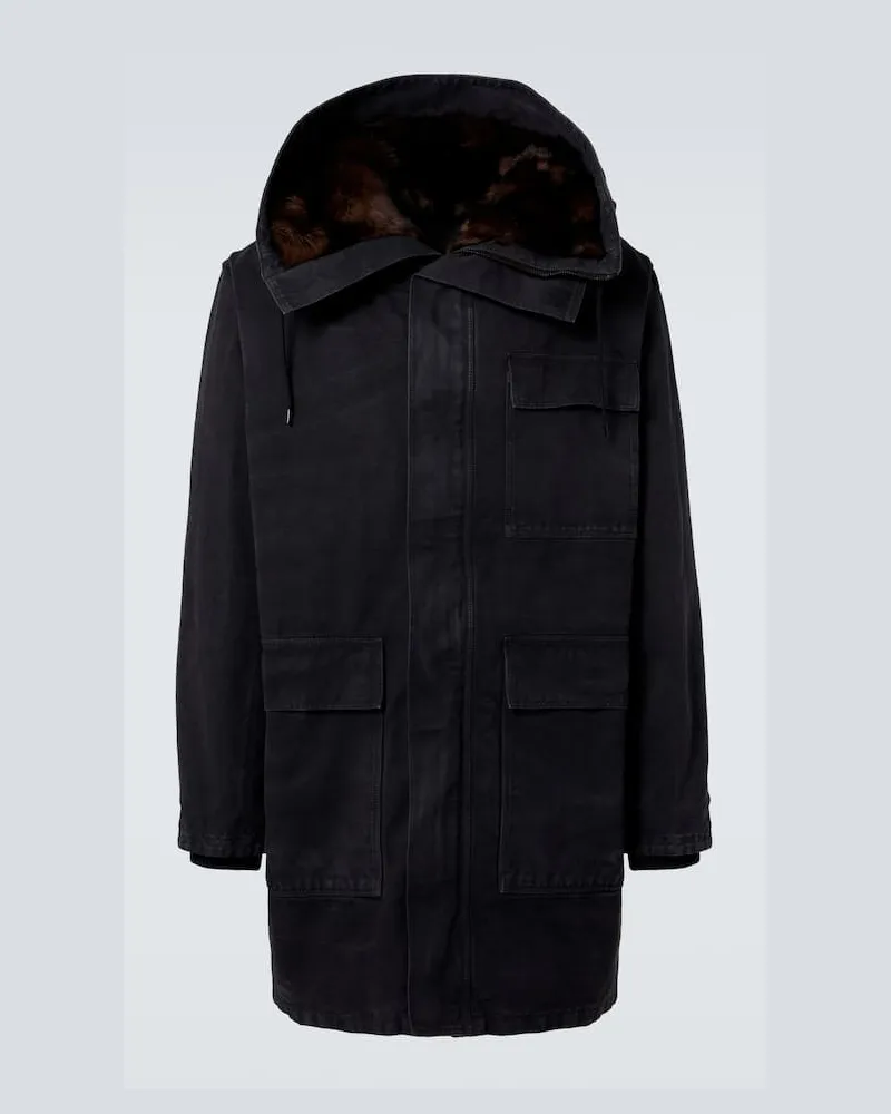 Prada Parka aus Baumwolle mit Shearling Schwarz